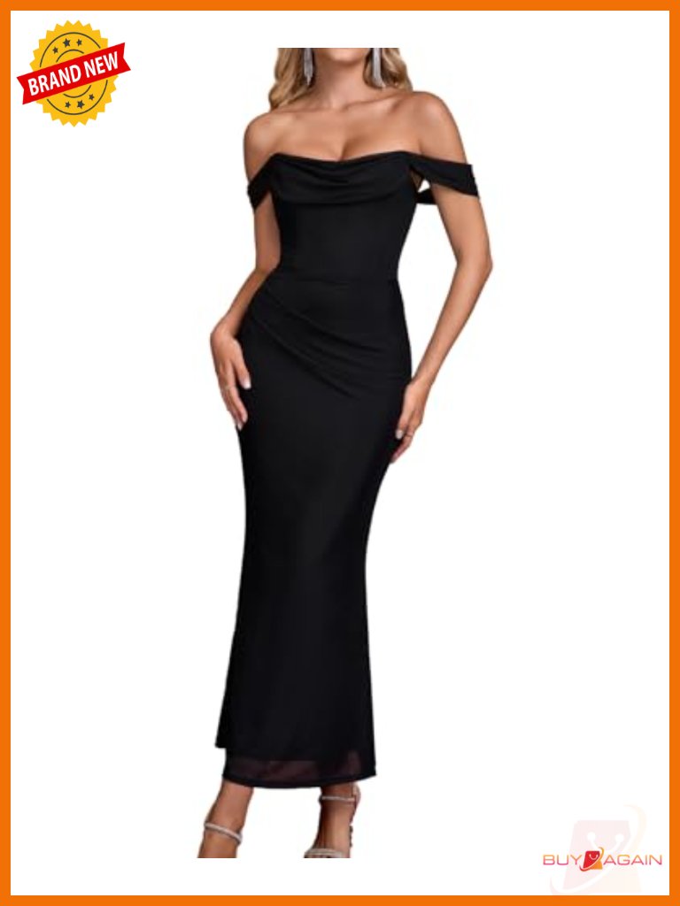 Off Shoulder Corset Formal Wedding Guest Maxi Dress Ruched Bodycon